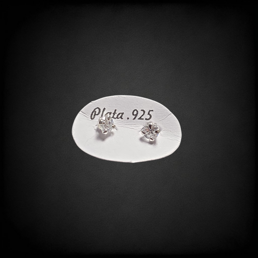 Aretes de Plata .925 Tipo Broquel Flor con Zirconia