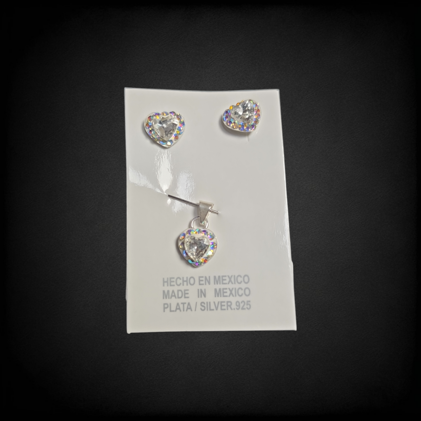 Juego de Plata .925 Aretes y Dije Corazón con Zirconias – Set Femenino