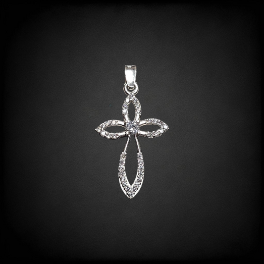 Dije de Cruz de Plata .925 con Zirconias Diseño Elegante – Colgante Religioso